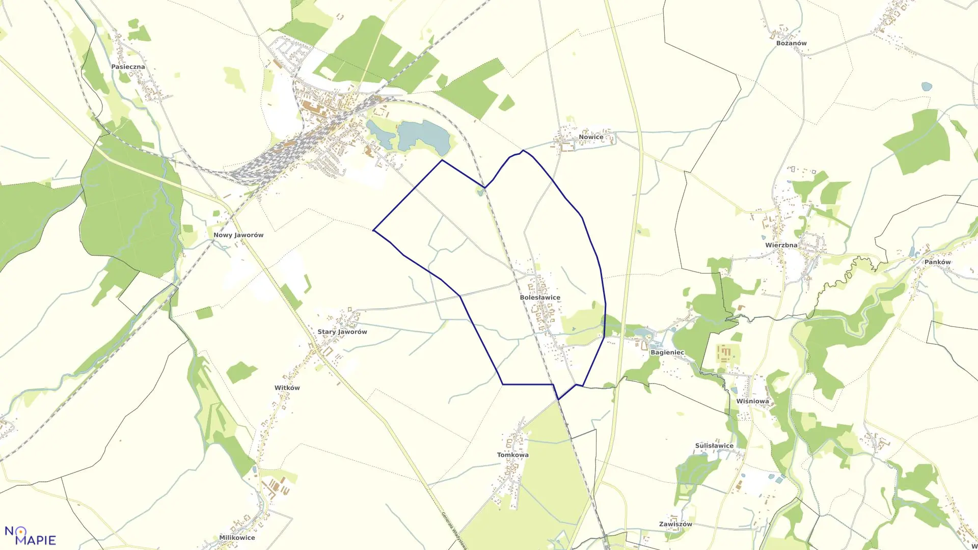 Mapa obrębu Bolesławice w gminie Jaworzyna Śląska