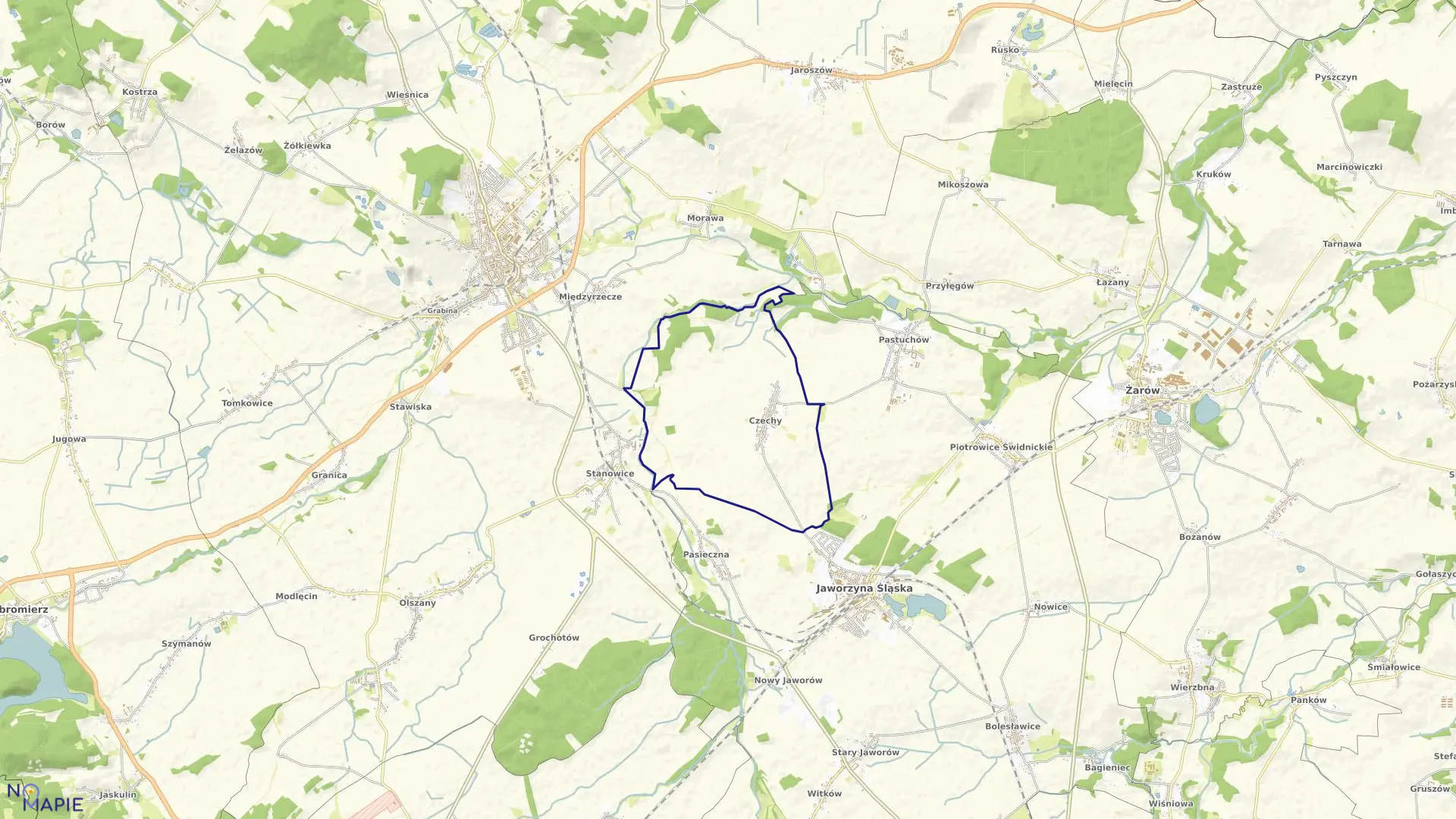 Mapa obrębu Czechy w gminie Jaworzyna Śląska