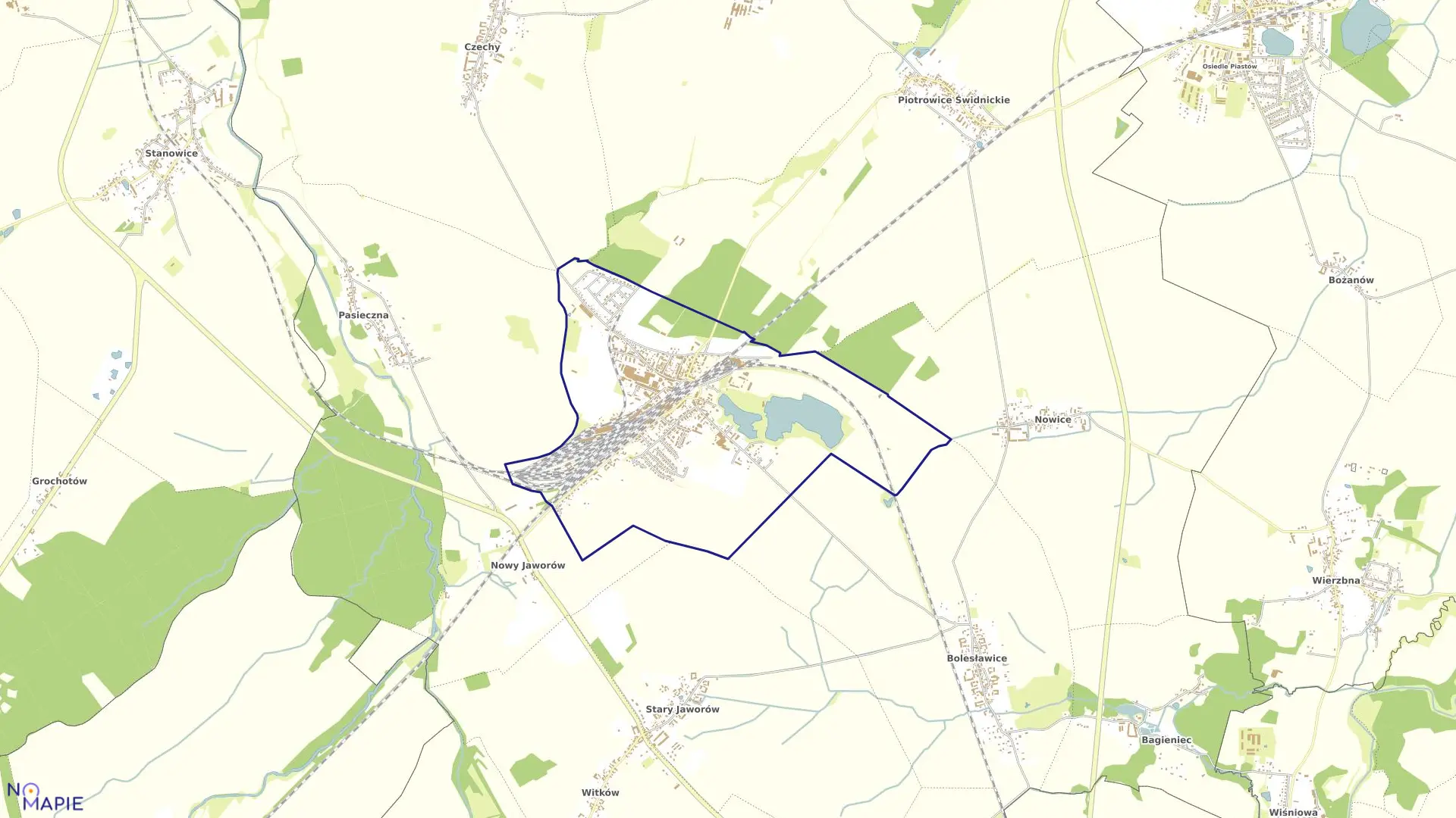 Mapa obrębu Jaworzyna Śląska w gminie Jaworzyna Śląska
