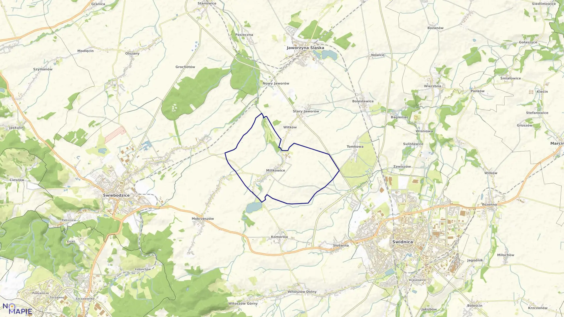 Mapa obrębu Milikowice w gminie Jaworzyna Śląska