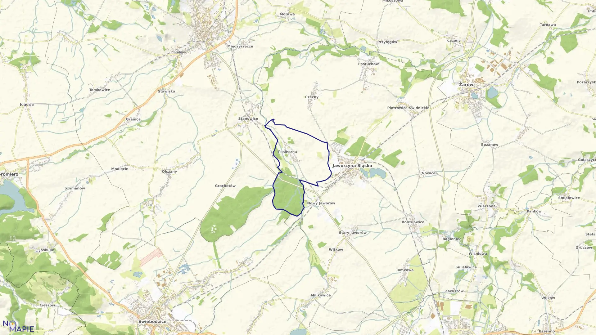 Mapa obrębu Pasieczna w gminie Jaworzyna Śląska