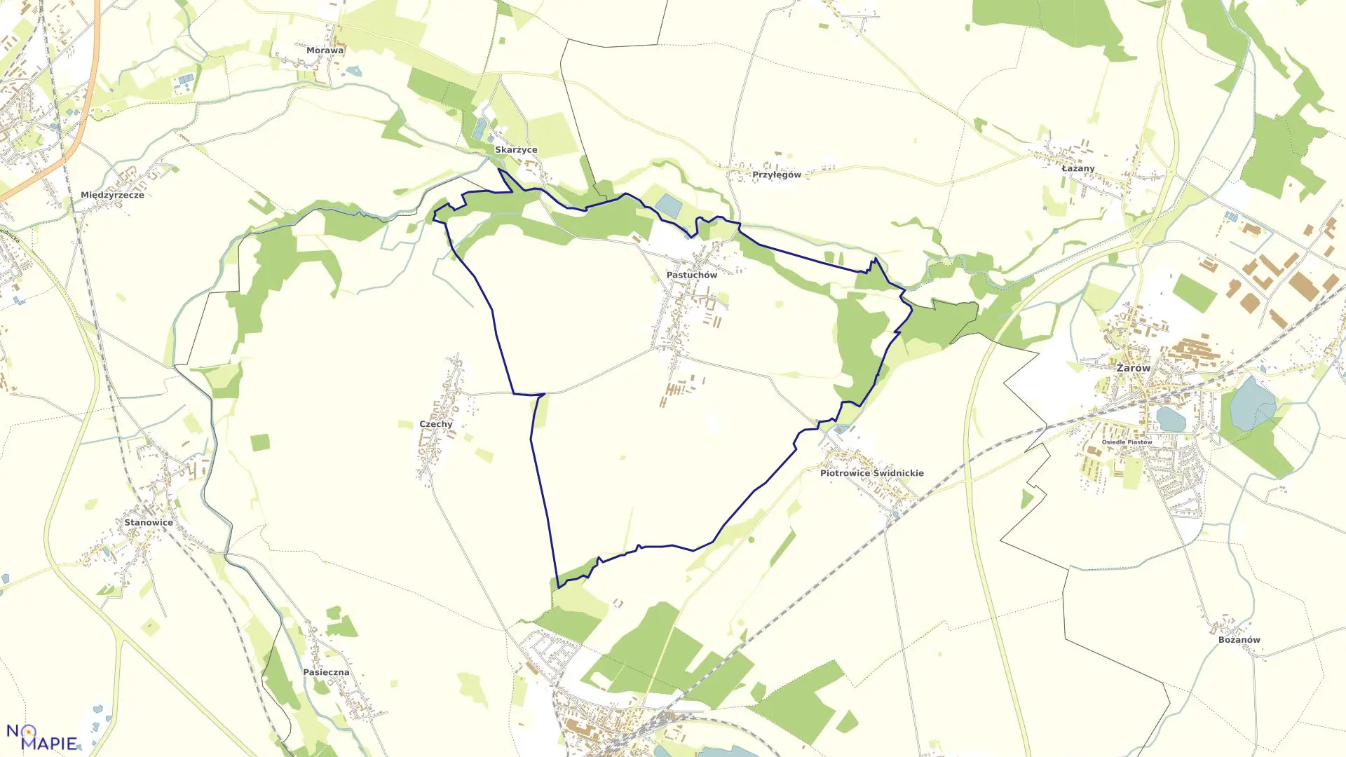 Mapa obrębu Pastuchów w gminie Jaworzyna Śląska