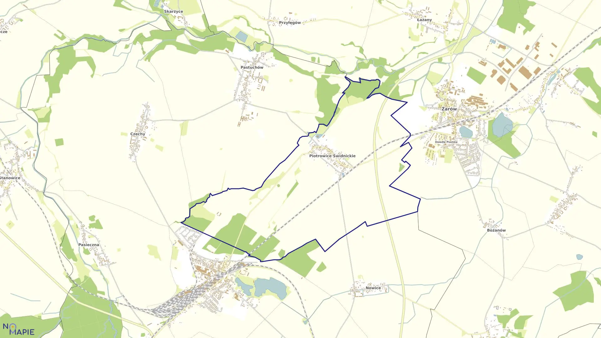 Mapa obrębu Piotrowice Świdnickie w gminie Jaworzyna Śląska